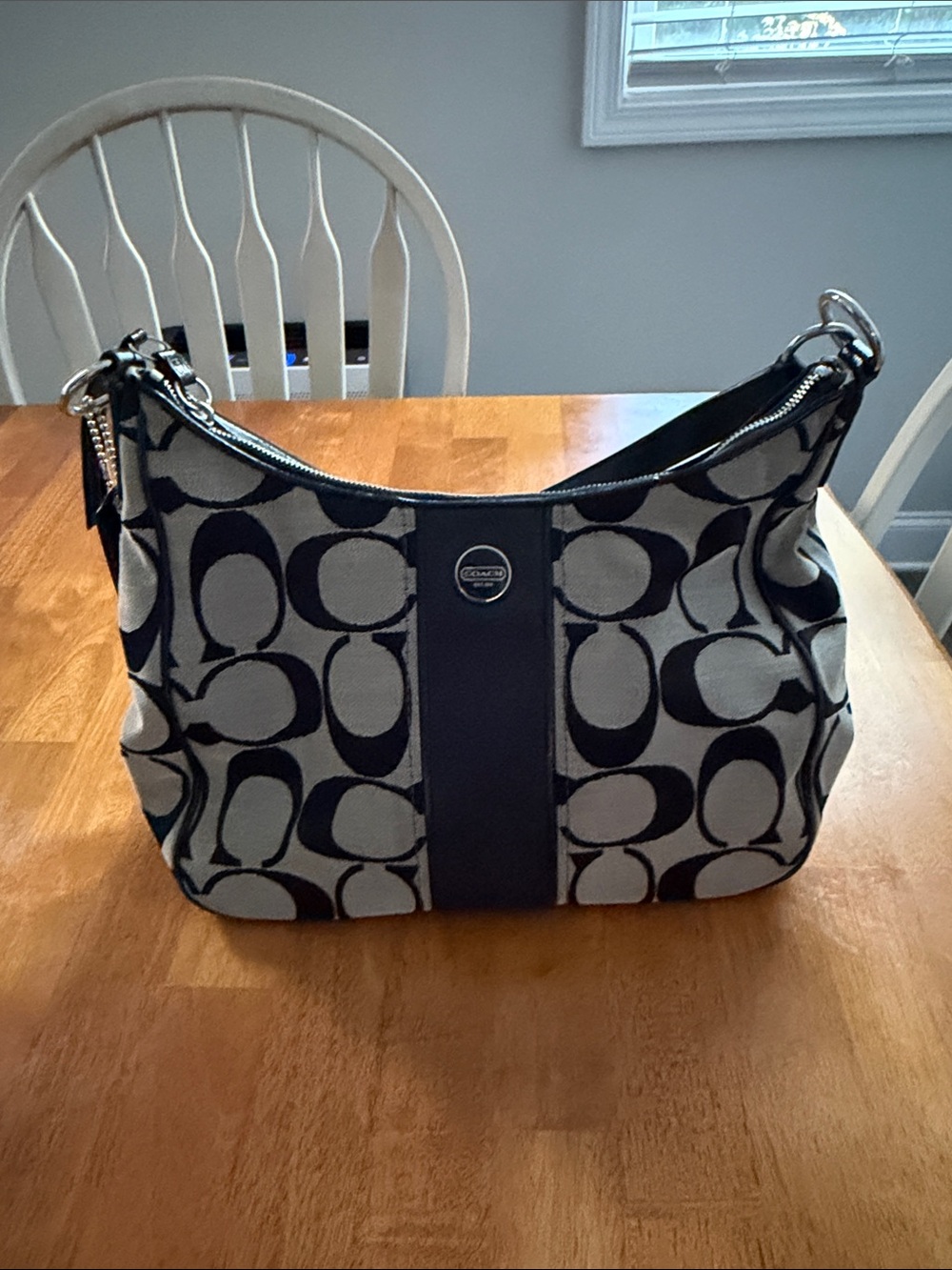 Coach Black and Grey Signature Shoulder Hobo